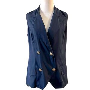 VINTAGE 80S HEARTS DOUBLE BREASTED RAYON BLEND VEST WAISTCOAT NAVY BLUE SIZE 6